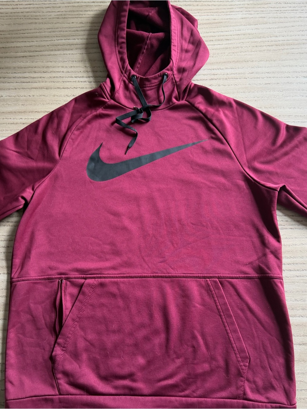 Nike Men's Burgundy Crewneck Hoodie with Black Swoosh